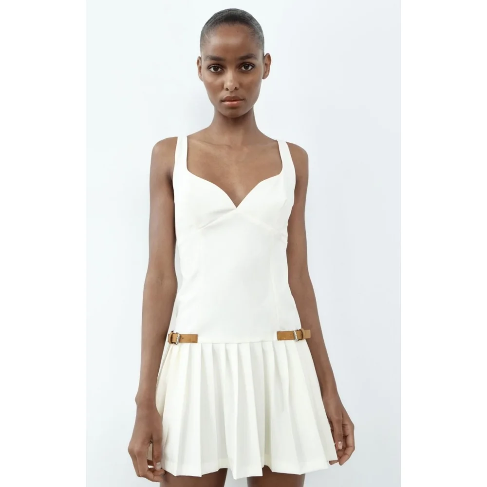 Zara Pleated  Dress White Size S and L